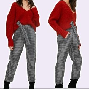 Aritzia Womens Wilfred Wool Cashmere Tie Front Plaid Gray Pants Size 8